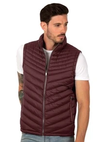 Chaleco para Hombre Capitonado Ligero Diferentes colores Chaleco Liso Estilo Casual Básico Con Cierre - Burdeos - Ver 1