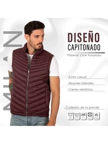 Chaleco para Hombre Capitonado Ligero Diferentes colores Chaleco Liso Estilo Casual Básico Con Cierre - Burdeos - Ver 4