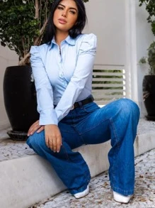 Women Blouses - Màu xanh lam - Xem 2
