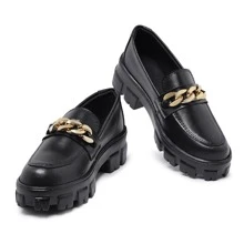 Women's Moccasin With Gold Chain, Modern And Comfortable - 金色 - 查看 4