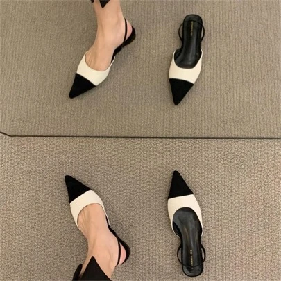 Women's Pointed Toe Single Buckle Strap Square Heel Sandals, Summer Low-heeled Sandals