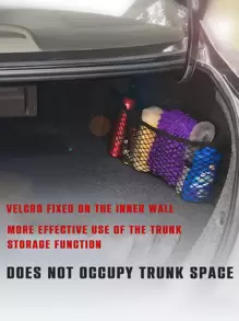 Double-Layer Elastic Mesh Hook And Loop Storage Bag, Using High-Quality Mesh Materials To Maximize The Double-Layer Mesh Pocket Bag For Car Trunk Storage, Car Trunk Storage Mesh Pocket - Black - View 1