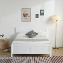 Pine Single-Layer Core Vertical Stripe Full-Board Curved Bed Frame Full/Twin - White - View 1
