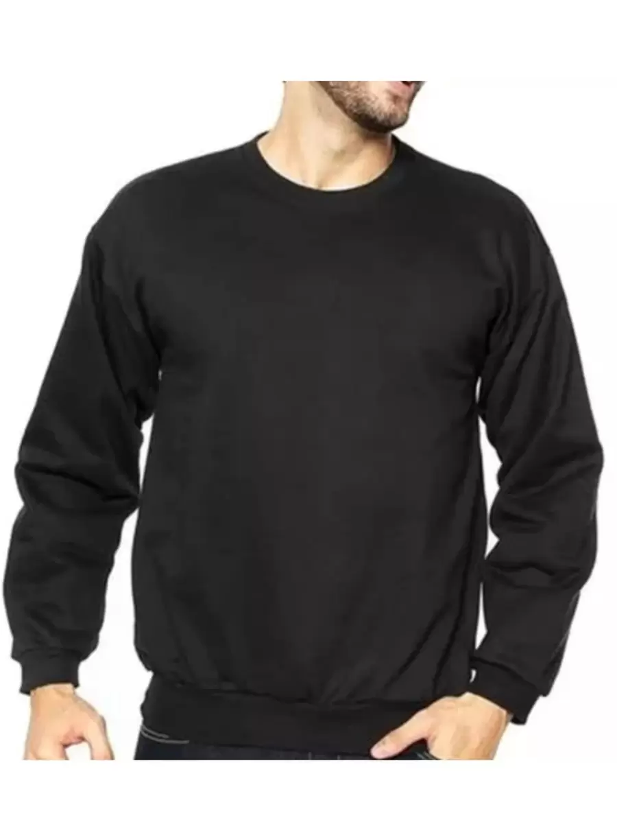 Blusa Moletom Gola Redonda sem Capuz Agasalho unissex - Preto - Visão 1