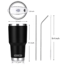 30oz Tumbler Stainless Steel Double Wall Vacuum Insulated Mug with Straw and Lid, Cleaning Brush for Cold and Hot Beverages - 黑色 - 查看 2