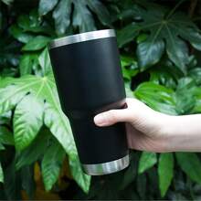 30oz Tumbler Stainless Steel Double Wall Vacuum Insulated Mug with Straw and Lid, Cleaning Brush for Cold and Hot Beverages - 黑色 - 查看 3
