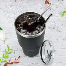 30oz Tumbler Stainless Steel Double Wall Vacuum Insulated Mug with Straw and Lid, Cleaning Brush for Cold and Hot Beverages - 黑色 - 查看 5