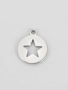 5入組/包不銹鋼圓形形狀鏤空星星吊墜迷你吊墜配件 - 銀色 - 查看 3