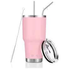 30oz Tumbler Stainless Steel Double Wall Vacuum Insulated Mug with Straw and Lid, Cleaning Brush for Cold and Hot Beverages - 粉色 - 查看 3