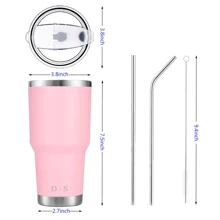30oz Tumbler Stainless Steel Double Wall Vacuum Insulated Mug with Straw and Lid, Cleaning Brush for Cold and Hot Beverages - 粉色 - 查看 2