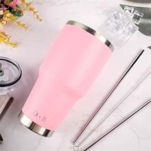 30oz Tumbler Stainless Steel Double Wall Vacuum Insulated Mug with Straw and Lid, Cleaning Brush for Cold and Hot Beverages - 粉色 - 查看 4