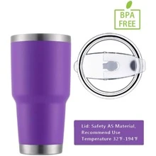 30oz Tumbler Stainless Steel Double Wall Vacuum Insulated Mug with Straw and Lid, Cleaning Brush for Cold and Hot Beverages - 紫色 - 查看 1