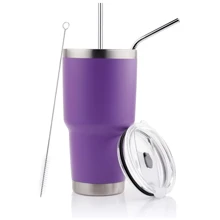 30oz Tumbler Stainless Steel Double Wall Vacuum Insulated Mug with Straw and Lid, Cleaning Brush for Cold and Hot Beverages - 紫色 - 查看 4