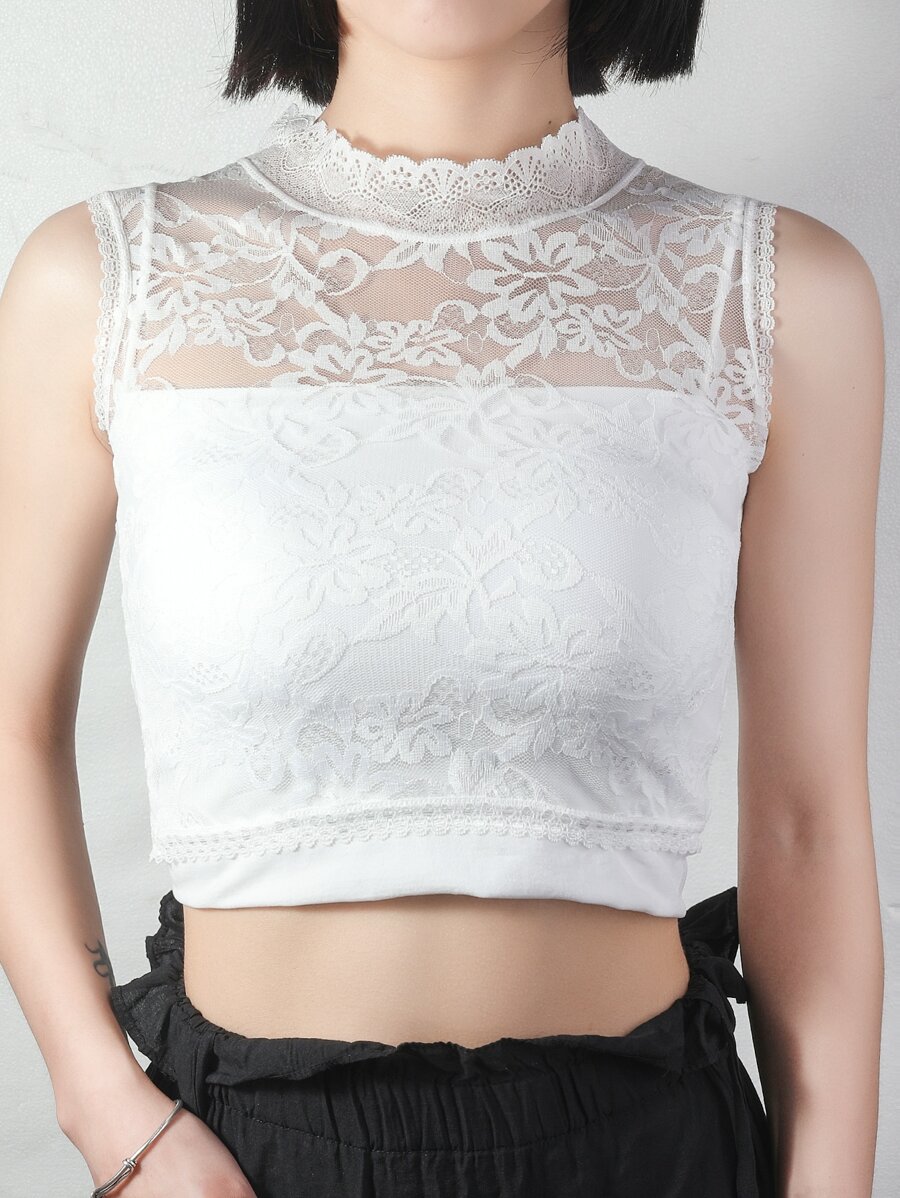 Cổ áo Faux Dickey viền ren chắc chắn - trắng - Xem 1