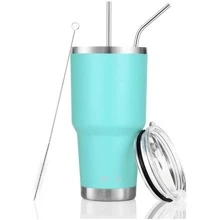 30oz Tumbler Stainless Steel Double Wall Vacuum Insulated Mug with Straw and Lid, Cleaning Brush for Cold and Hot Beverages - 薄荷綠 - 查看 5