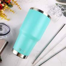30oz Tumbler Stainless Steel Double Wall Vacuum Insulated Mug with Straw and Lid, Cleaning Brush for Cold and Hot Beverages - 薄荷綠 - 查看 3
