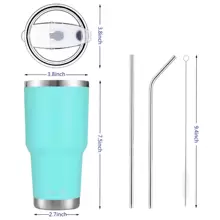 30oz Tumbler Stainless Steel Double Wall Vacuum Insulated Mug with Straw and Lid, Cleaning Brush for Cold and Hot Beverages - 薄荷綠 - 查看 1