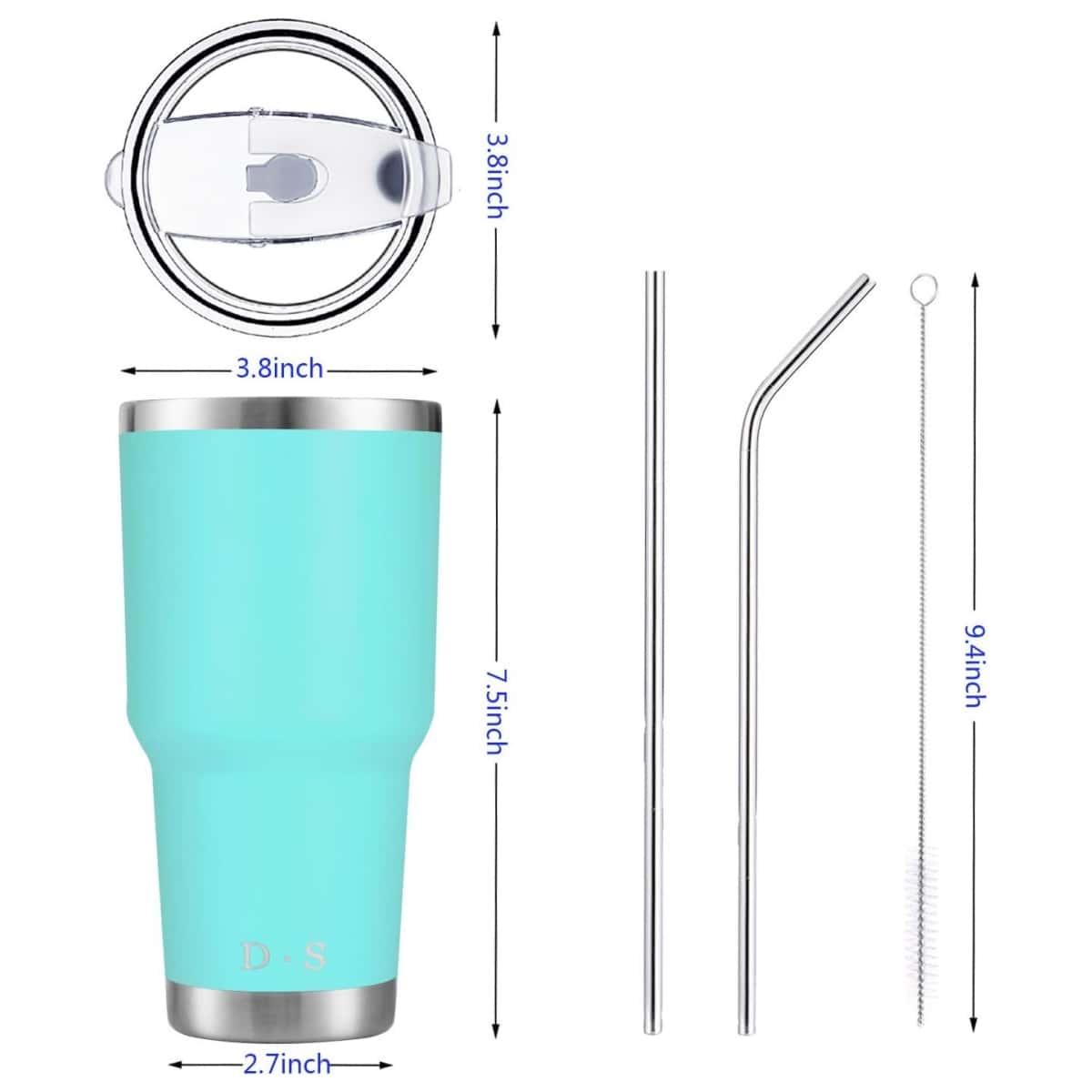 30oz Tumbler Stainless Steel Double Wall Vacuum Insulated Mug with Straw and Lid, Cleaning Brush for Cold and Hot Beverages - 薄荷綠 - 查看 1