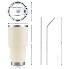 30oz Tumbler Stainless Steel Double Wall Vacuum Insulated Mug with Straw and Lid, Cleaning Brush for Cold and Hot Beverages - Beige - View 2