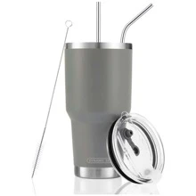 30oz Tumbler Stainless Steel Double Wall Vacuum Insulated Mug with Straw and Lid, Cleaning Brush for Cold and Hot Beverages - 灰色 - 查看 3