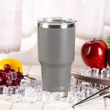 30oz Tumbler Stainless Steel Double Wall Vacuum Insulated Mug with Straw and Lid, Cleaning Brush for Cold and Hot Beverages - 灰色 - 查看 4