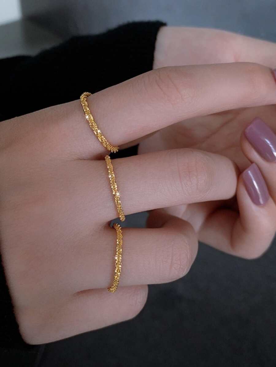 1pc Fashionable Simple All-match Glittering Ring Suitable For Women's Daily Wear - Gold - View 1