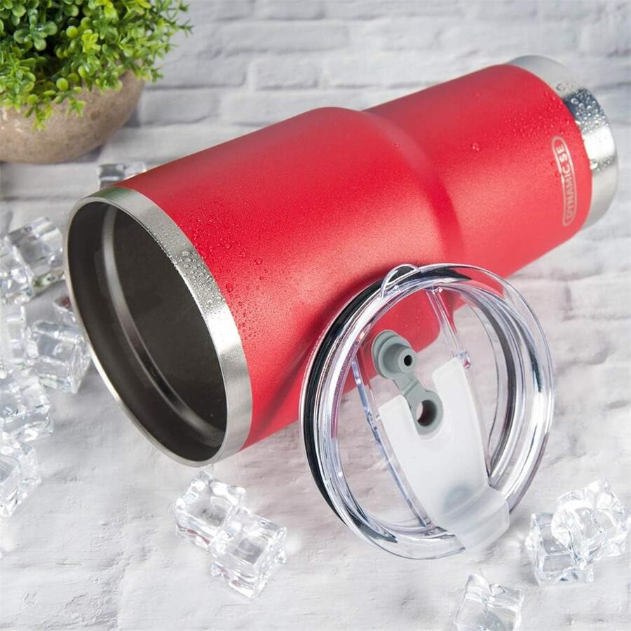 30oz Tumbler Stainless Steel Double Wall Vacuum Insulated Mug with Straw and Lid, Cleaning Brush for Cold and Hot Beverages - 紅色 - 查看 1