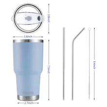 30oz Tumbler Stainless Steel Double Wall Vacuum Insulated Mug with Straw and Lid, Cleaning Brush for Cold and Hot Beverages - 淺藍色 - 查看 2