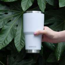 30oz Tumbler Stainless Steel Double Wall Vacuum Insulated Mug with Straw and Lid, Cleaning Brush for Cold and Hot Beverages - 白色 - 查看 3