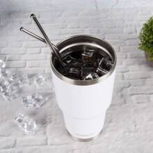 30oz Tumbler Stainless Steel Double Wall Vacuum Insulated Mug with Straw and Lid, Cleaning Brush for Cold and Hot Beverages - 白色 - 查看 5