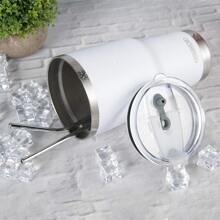 30oz Tumbler Stainless Steel Double Wall Vacuum Insulated Mug with Straw and Lid, Cleaning Brush for Cold and Hot Beverages - 白色 - 查看 1