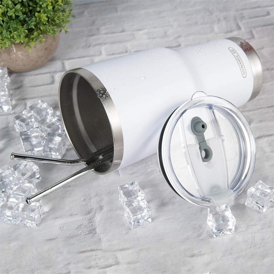 30oz Tumbler Stainless Steel Double Wall Vacuum Insulated Mug with Straw and Lid, Cleaning Brush for Cold and Hot Beverages - 白色 - 查看 1