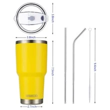 30oz Tumbler Stainless Steel Double Wall Vacuum Insulated Mug with Straw and Lid, Cleaning Brush for Cold and Hot Beverages - 黃色 - 查看 2