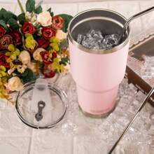 30oz Tumbler Stainless Steel Double Wall Vacuum Insulated Mug with Straw and Lid, Cleaning Brush for Cold and Hot Beverages - 淺粉色 - 查看 1