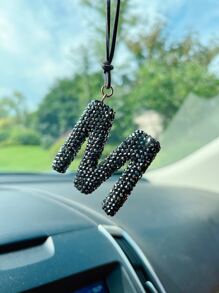 Rhinestone Decor Letter Design Car Hanging Ornament - Black - View 3
