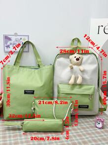 4入組多口袋彩塊熊圖案學院風背包、手提袋、斜挎包、手袋,適用於日常通勤、旅遊、度假、工作、購物、戶外活動,是送給朋友的禮物好主意。彩色對比拼接,採用尼龍材質,適用於女士、學生和旅行配件。 - 綠色 - 查看 3