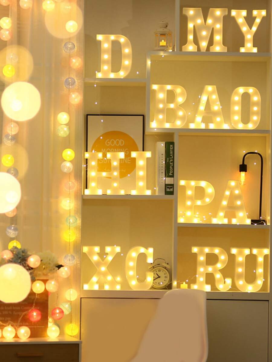 Caja de luz con letras blancas y doradas, 1 pieza, para propuesta de fiesta de cumpleaños, regalo sorpresa o decoración de habitación, 26 letras mayúsculas y caracteres especiales - Amarillo - Ver 1