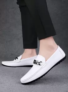 Men's Luxury Genuine Leather Penny Loafers, Casual Woven Style Slip-On Flats With Elastic Band, Suitable For Spring/Autumn Daily Wear, Weddings, Parties, Office, Business Occasions - White - View 6