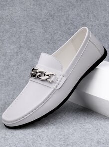 Men's Luxury Genuine Leather Penny Loafers, Casual Woven Style Slip-On Flats With Elastic Band, Suitable For Spring/Autumn Daily Wear, Weddings, Parties, Office, Business Occasions - White - View 4