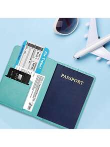 chất liệu da PU Tối giản Ví dựng hộ chiếu Du lịch Ví Thẻ tín dụng Giá đỡ Máy bay Du lịch Phụ kiện Ví thẻ Có thể mang đi - Màu xanh ngọc - Xem 5