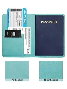 chất liệu da PU Tối giản Ví dựng hộ chiếu Du lịch Ví Thẻ tín dụng Giá đỡ Máy bay Du lịch Phụ kiện Ví thẻ Có thể mang đi - Màu xanh ngọc - Xem 4
