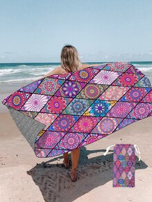 1pc Quick Dry Beach Towel With Carrying Bag - Multicolor - View 1