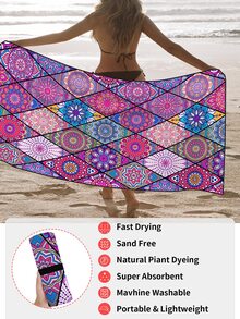 1pc Quick Dry Beach Towel With Carrying Bag - Multicolor - View 3