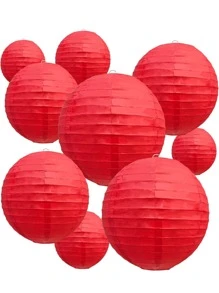 9PCS Red Round Paper Lanterns Wedding Party Holiday Decorations - Red - View 1