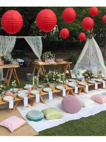 9PCS Red Round Paper Lanterns Wedding Party Holiday Decorations - Red - View 2