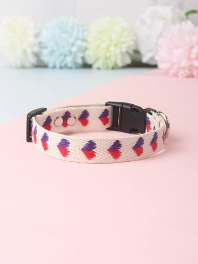 1pc Jacquard Soft Pet Collar With Heart Pattern, Suitable For Small Cats And Dogs (Not For Large Dogs)