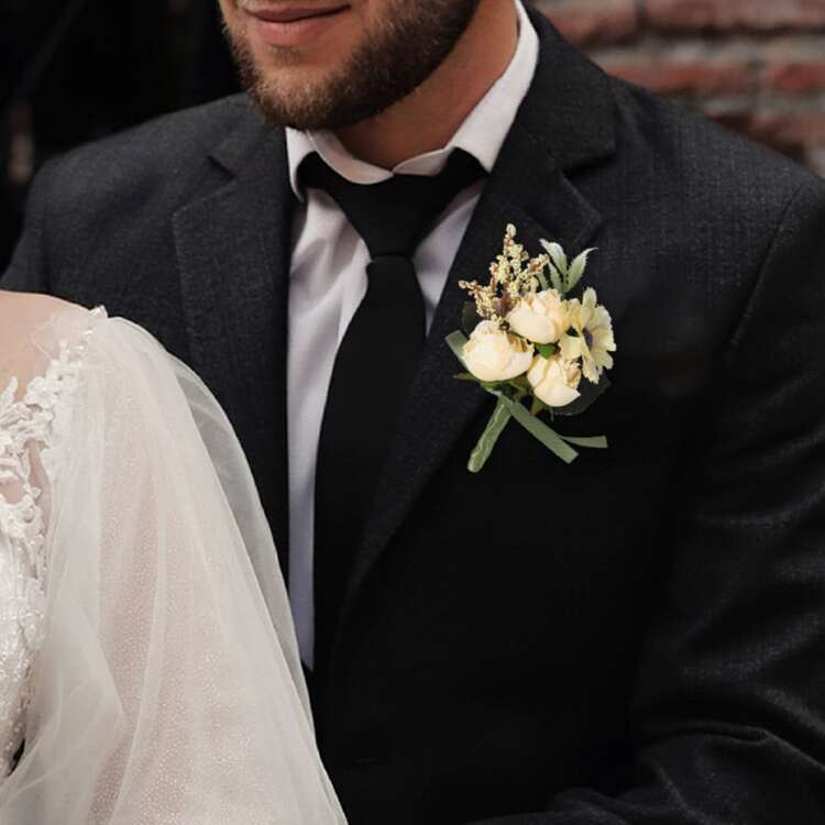 Unicra Wedding Rose Boutonniere Men's Flower Buttonholes Groomsmans Prom Party Suit Decoration Prom Party Anniversary Accessories for Best Man - Beige - View 5