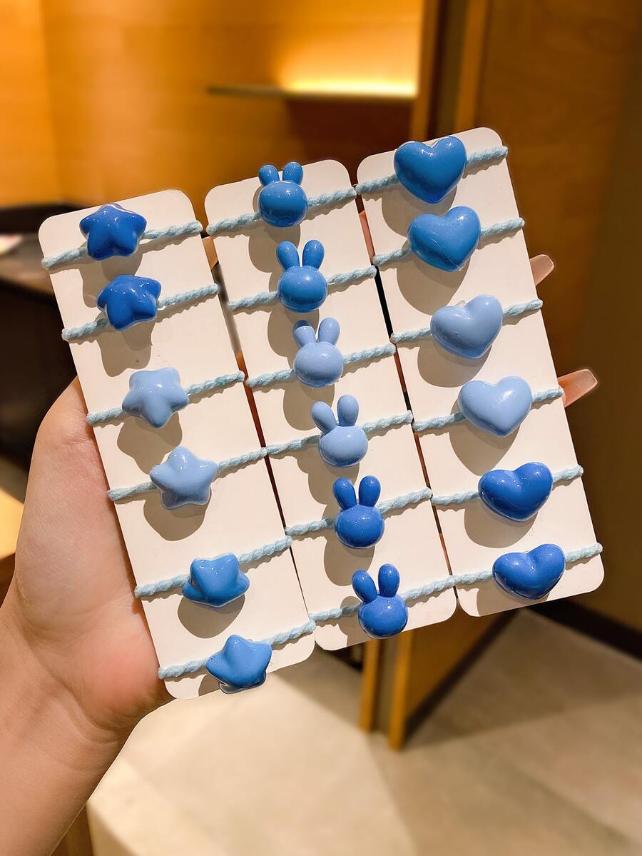 18入组女孩甜美糖果色卡通高彈力髮帶 - 彩色 - 查看 1