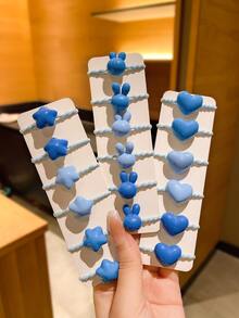 18入组女孩甜美糖果色卡通高彈力髮帶 - 彩色 - 查看 4