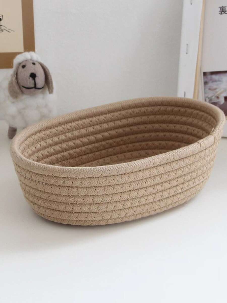 收納籃桌面雜物收納盒手工製作船型編織籃子,適用於化妝品、零食、鑰匙等等 - 駝色 - 查看 1
